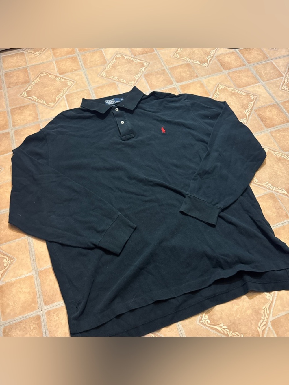 Vintage Polo Ralph Lauren Long Sleeve Polo Shirt - Black (XL)